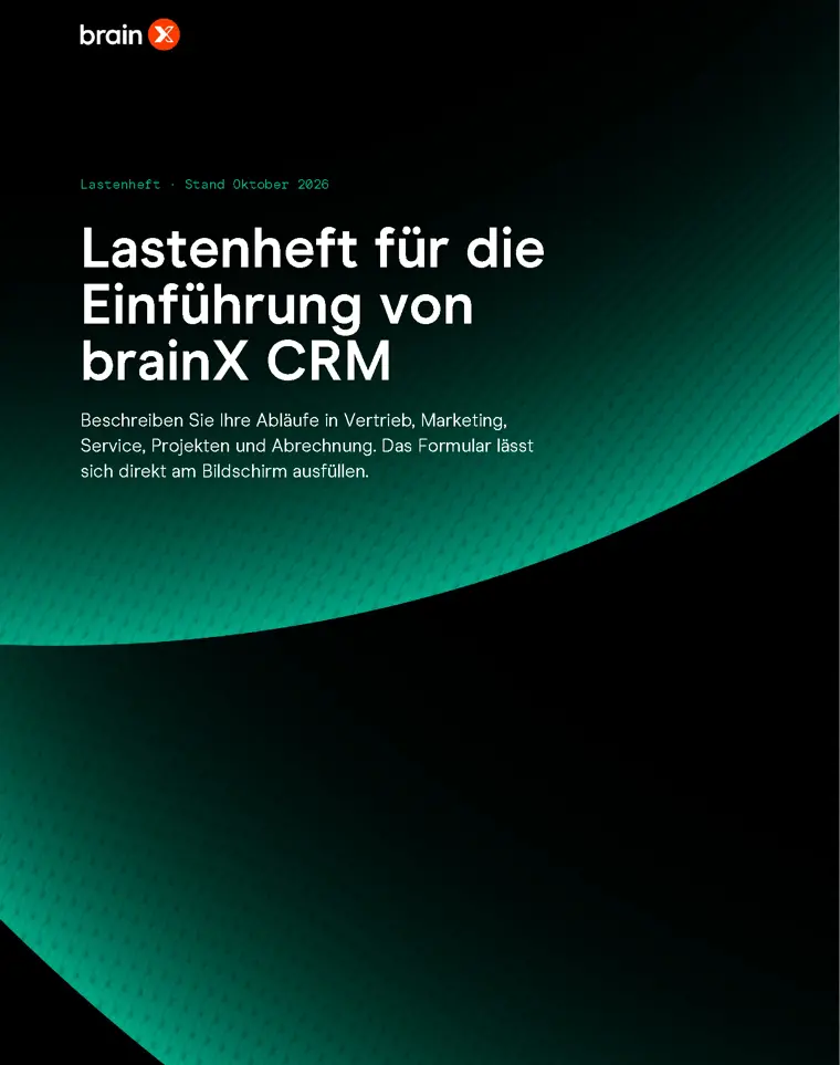 Titelseite des Whitepapers „Lastenheft für die Einführung von brainX CRM“